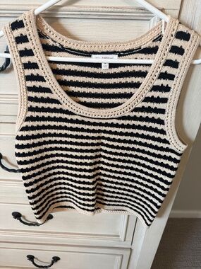 Blu Pepper Striped Black and Cream Crochet Tank Top